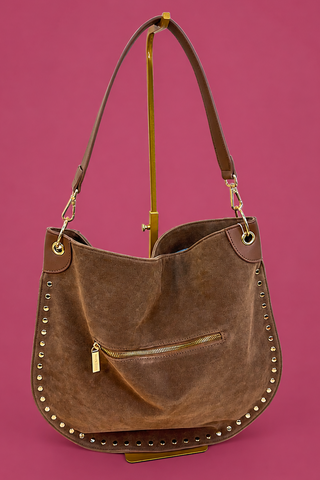 Rivet Suede Hobo Bag