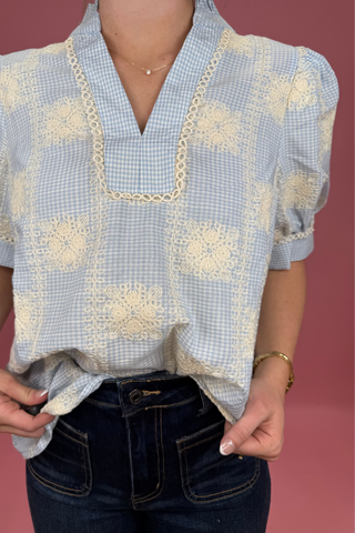 Southern Lace Gingham Top