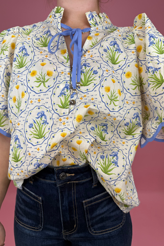 Blue Meadow Mosaic Top