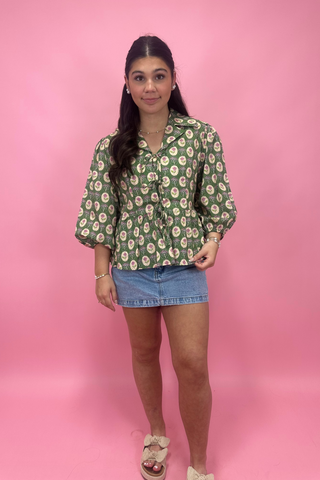 Vintage Garden Tie-Front Peplum Top