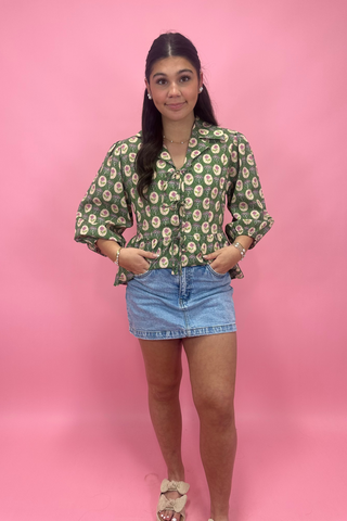 Vintage Garden Tie-Front Peplum Top