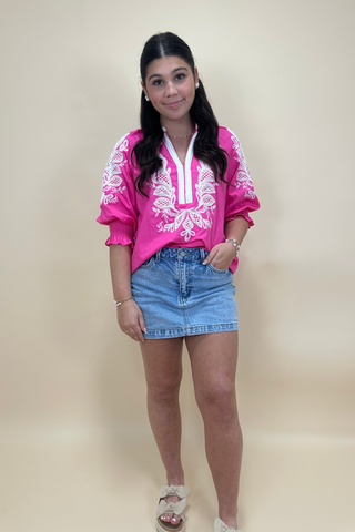 Pink Havana Embroidered Top