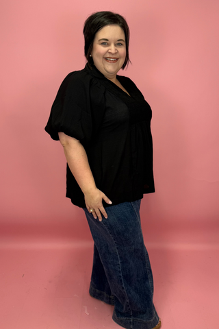Curvy Front Smocked Yoke Top