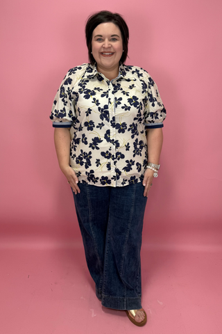 Midnight Magnolia Button-Down Top-Curvy
