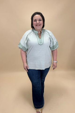 Fresh Picked Sage Stripe Top