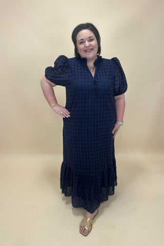 Midnight Garden Eyelet Midi Dress