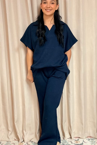 Shadow Kiss Textured Drop Shoulder Shirt/Pant Set