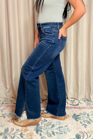 Chay Mid Rise-Crop Wide-Side Slit Jeans