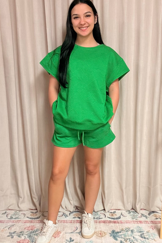 Crystal Kiss Textured Short Sleeve Top/Short Set