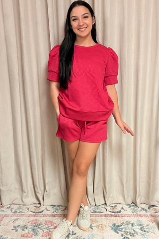 Chic Street Textured Puff Sleeve/Short Set