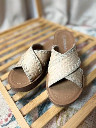 Coastal Comfort Raffia Slides