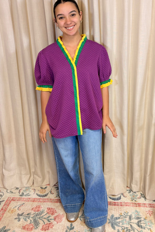 Royal Ruffle Mardi Gras Quilted Top