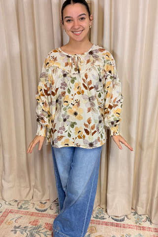 Soft Meadow Tie-Neck Peplum Top