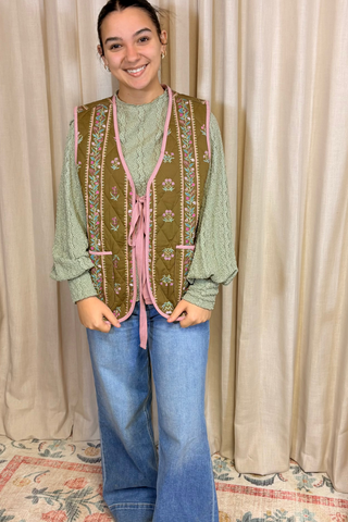 The Garden Lace Tie-Front Quilted Vest
