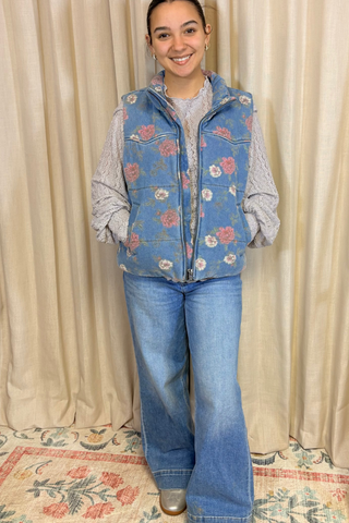 The Wildflower Denim Puffer Vest