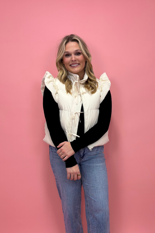 The Pearl Puff Ruffle Tie Vest
