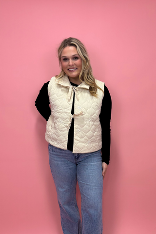 The Ivory Blossom Tie-Front Quilted Vest