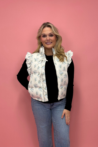 The Bluebell Bow Puff Vest w/ Hidden Zipper