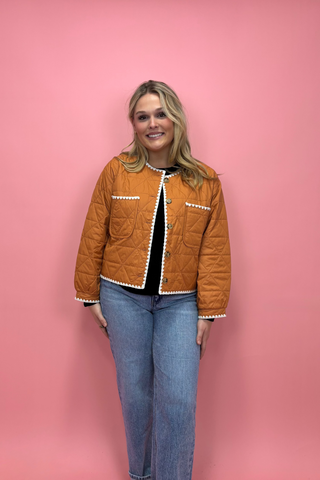 Caramel Breeze Quilted Cropped Jacket