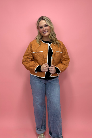 Caramel Breeze Quilted Cropped Jacket