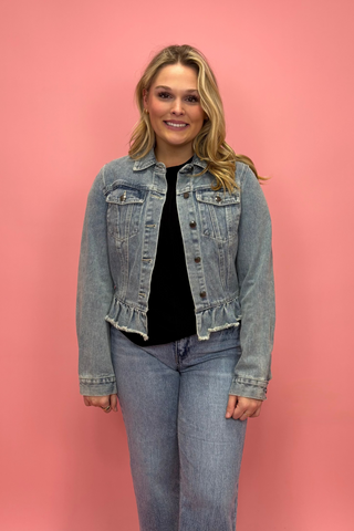 The Sweet Ruffle Crop Denim Jacket