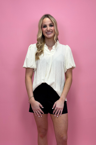 Ruffle Row Puff Sleeve Top