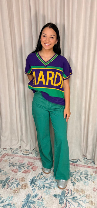 Mardi Gras Varsity Lettering Sweater Top
