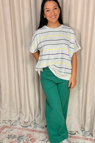 Mardi Gras Sequin Stripe Dolman Sleeve Top