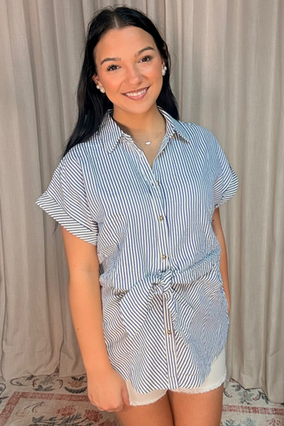 Coastal Stripe Button Tie Top