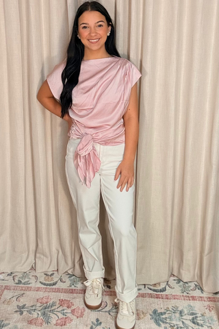 Satin Shore Boat Neck Waist Tie Top