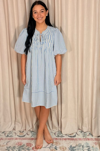 Sail Away Stripe Puff Sleeve Dress