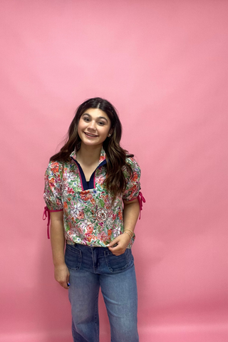 Bloom & Breeze Floral Tie Sleeve Top