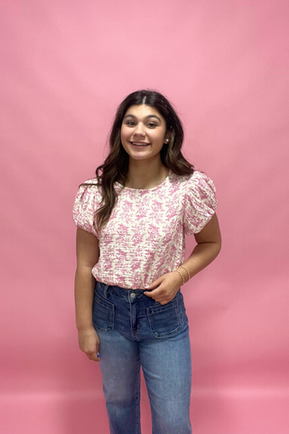 Blushing Garden Puff Sleeve Top