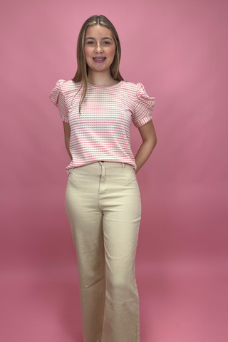 Blushing Stripe Puff Sleeve Top