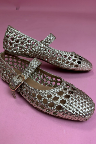 Golden Glow Woven Mary Janes