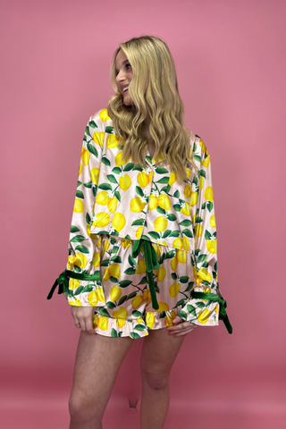 Bella Lemon Long Sleeve Top Ruffled Short