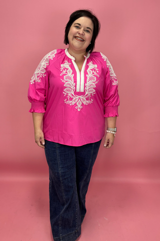 Fushia Fiesta Embroidered Top