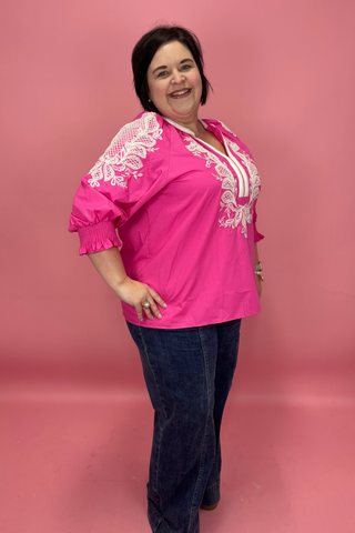 Fushia Fiesta Embroidered Top
