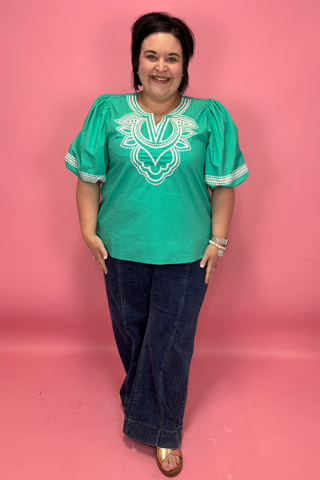 Turquoise Treasure Embroidered Top