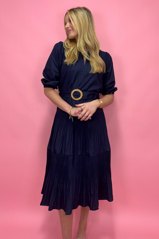 Midnight Charm Belted Midi Dress