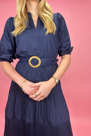 Midnight Charm Belted Midi Dress