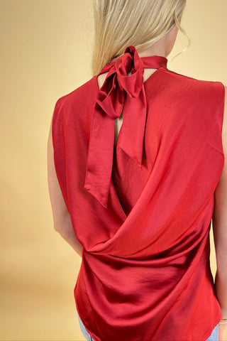Crimson Cascade Tie Blouse